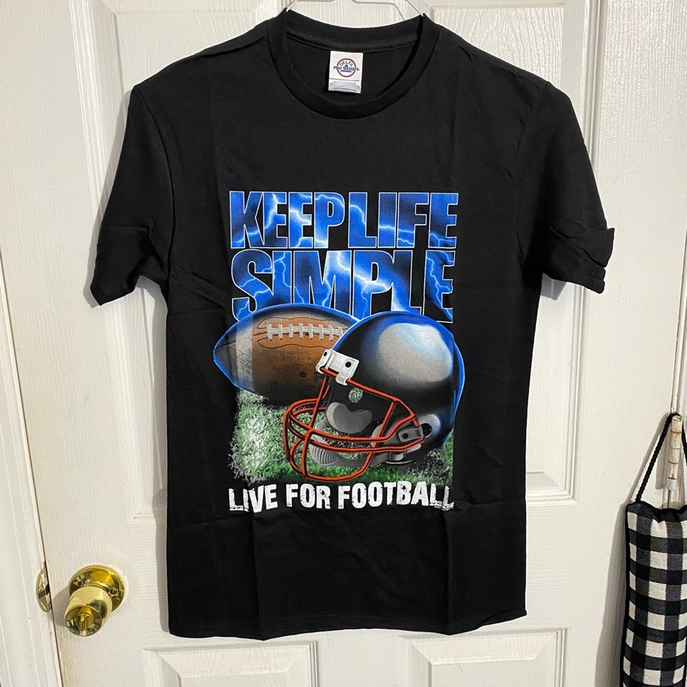 Football Graphic Print KEEP LIFE SIMPLE Slogan Black T-Shirt-Unisex-Adult Small